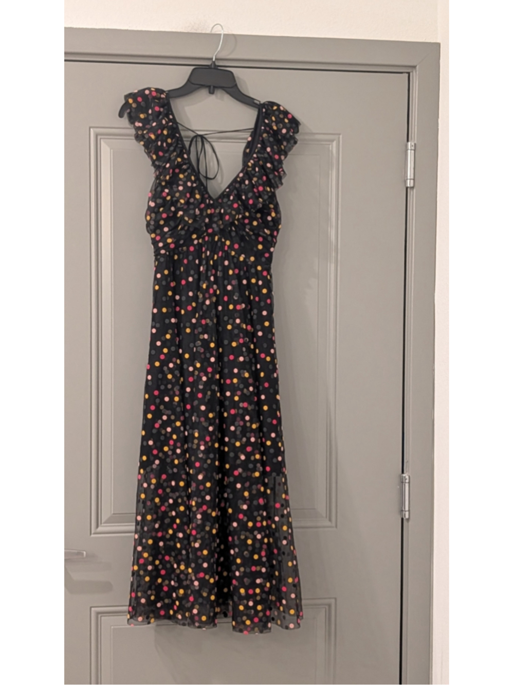 NWT Anthropologie Black Swiss Dot Polka Dot Ruffle Maxi Dress Size 4